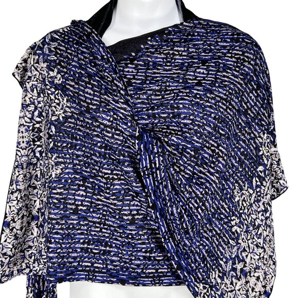 BCBGMAXAZRIA Womens XS/S Blue Black Artsy Waterfall Cardigan 70% Silk Soft Girl - Picture 10 of 15